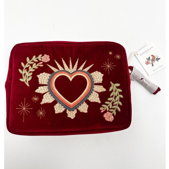 Elizabeth Scarlett Sacred Heart Rouge Velvet Wash Bag Embroidery Tassel NWT - Picture 4 of 14